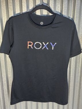 Roxy Black Rashguard with Multicolor Logo - Women's Short Sleeve